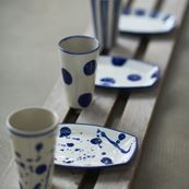 3 sæt kop-tallerken i blå-hvid